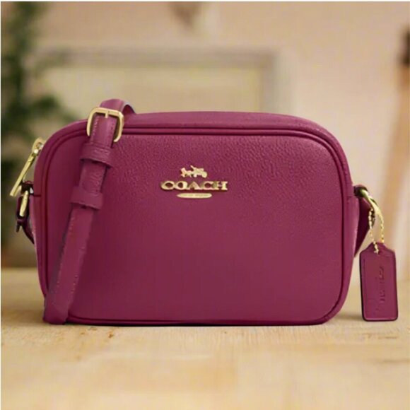 Coach Mini Jamie Camera Bag Pink Pebbled Leather Crossbody Gold CQ875 ORG PKG - Picture 1 of 11